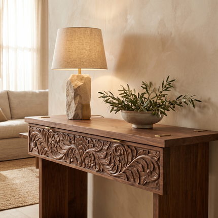 Hand carved wood console