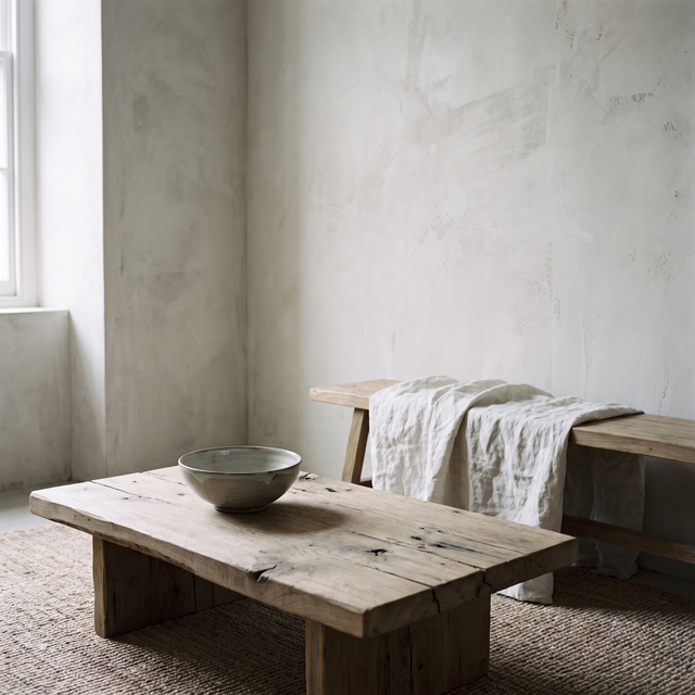 Wabi sabi timber table and stoneware