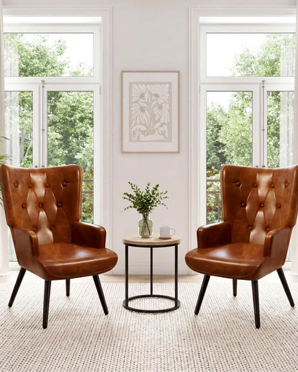 Wingback PU Leather Accent Chair - High Back Armchair for Living Room and Reception