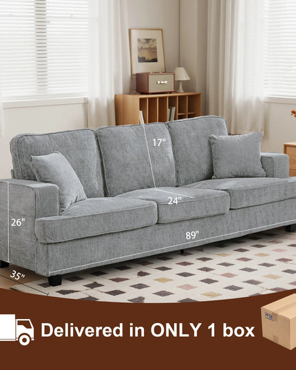 89-Inch Chenille Cloud Sofa - Extra Soft 3 Seater for Living Room and Bedroom, 5 Colours