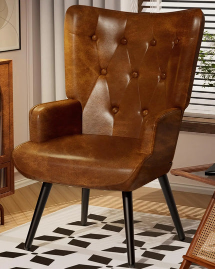 Wingback PU Leather Accent Chair - High Back Armchair for Living Room and Reception