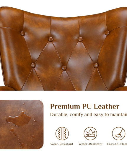 Wingback PU Leather Accent Chair - High Back Armchair for Living Room and Reception