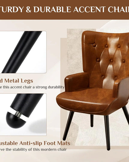Wingback PU Leather Accent Chair - High Back Armchair for Living Room and Reception