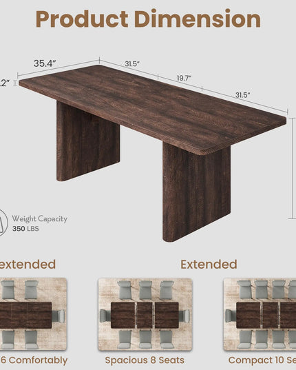 Extendable Farmhouse Dining Table - 63 to 82.7 Inches, Seats 8 to 10, 5 Finishes