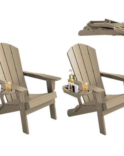 Folding Adirondack Chairs, Set of 2 - HDPE with Cup Holders and Cushions, 6 Colours