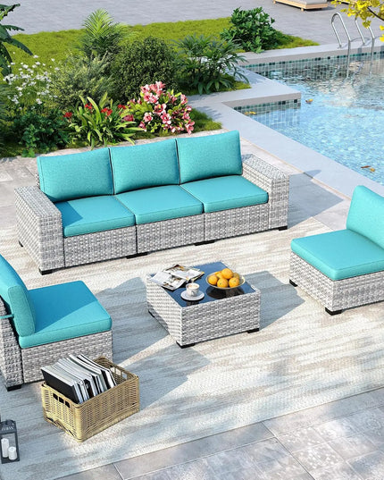 6-Piece Wicker Rattan Patio Sectional Set - Complete Outdoor Set in 5 Colourways