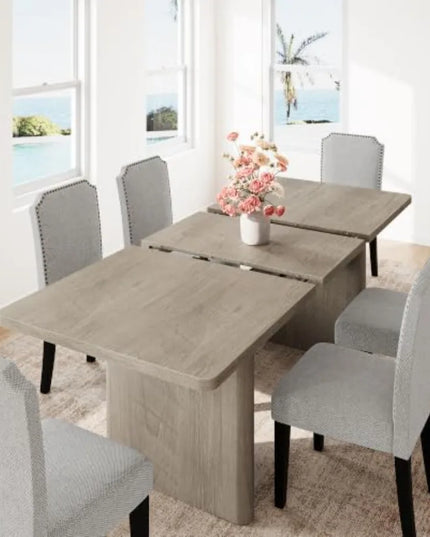 Space-Saving Extendable Dining Table - 63 to 82.7 Inches, Rounded Corners, Grey