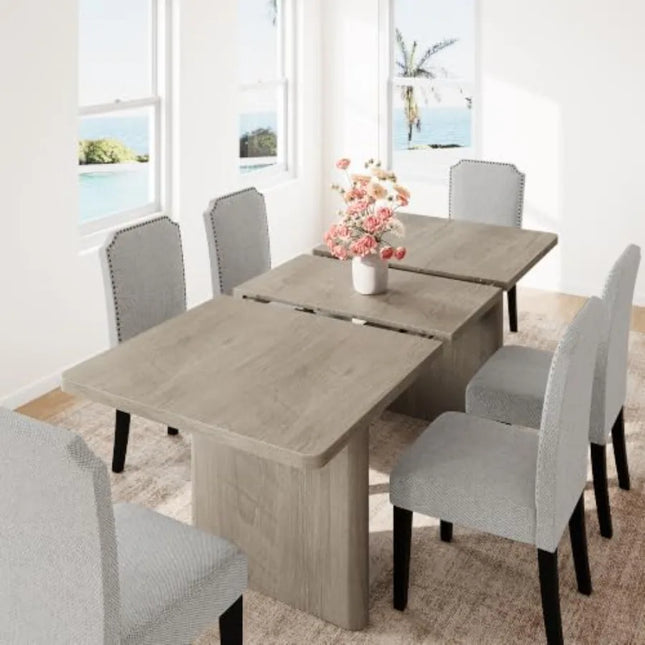 Space-Saving Extendable Dining Table - 63 to 82.7 Inches, Rounded Corners, Grey