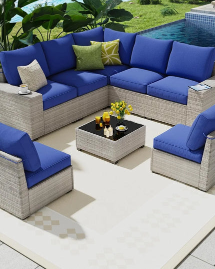 8-Piece Modular Rattan Patio Sectional - 4-Inch Thick Cushions, 4 Two-Tone Colourways
