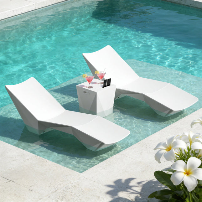 3-Piece Pool Chaise Lounge Set - 2 S-Shaped Loungers and Side Table with Cup Holders