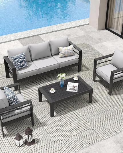 6-Piece Aluminium Patio Set - Sectional Sofa, Coffee Table, 5-Inch Olefin Cushions, Covers