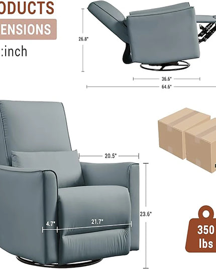 Swivel Rocker Recliner Glider Chair - Deep Seat PU Leather in Beige, Brown or Grey