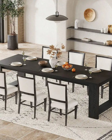 86.61-Inch Narrow Farmhouse Dining Table - Wood Pedestal Base, Seats 6 to 8, 4 Finishes
