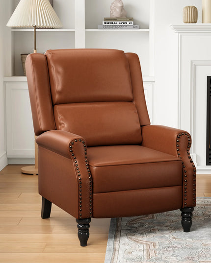 Faux Leather Pushback Recliner Chair - Manual Accent Recliner in Coffee or Yellow Brown