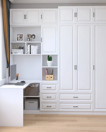 Modular Sliding-Door Wardrobe with 6 Drawers - White MDF Storage, 200kg Capacity