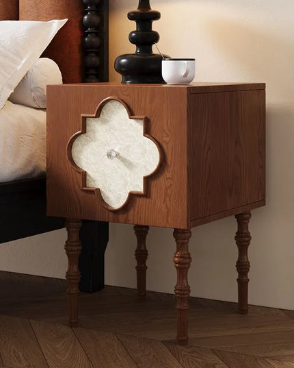 Four-Leaf Clover Ash Wood Bedside Table - 1-Drawer Nightstand and Sofa Side Cabinet
