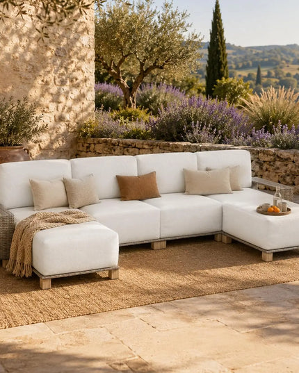 6-Piece U-Shape Patio Sectional - 2 Armchairs, 2 Armless, 2 Ottomans, 10-Inch Cushions