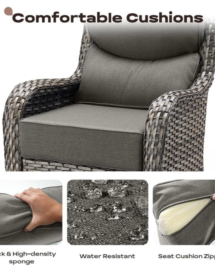 3-Piece Wicker Patio Bistro Set - 2 High-Back Swivel Chairs, Table, 6-Inch Cushions