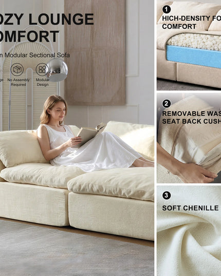 L-Shaped Modular Cloud Couch Sofa Bed - Removable Cushions, 275x175x70cm, 5 Colours