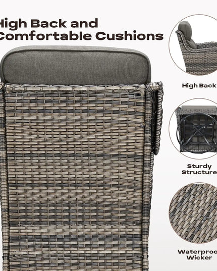 3-Piece Wicker Patio Bistro Set - 2 High-Back Swivel Chairs, Table, 6-Inch Cushions