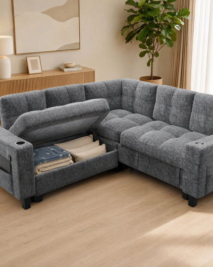U-Shaped Modular Sleeper Sofa - Pull-Out Bed, Hidden Storage, USB Ports, 5 or 7 Seat