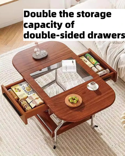 Rolling Round Side Table with Storage Shelf - Mobile Coffee Trolley on Castors, E0