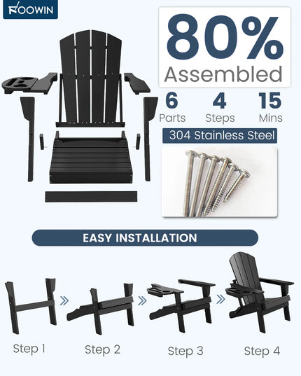 Folding Adirondack Chairs, Set of 2 - HDPE with Cup Holders and Cushions, 6 Colours