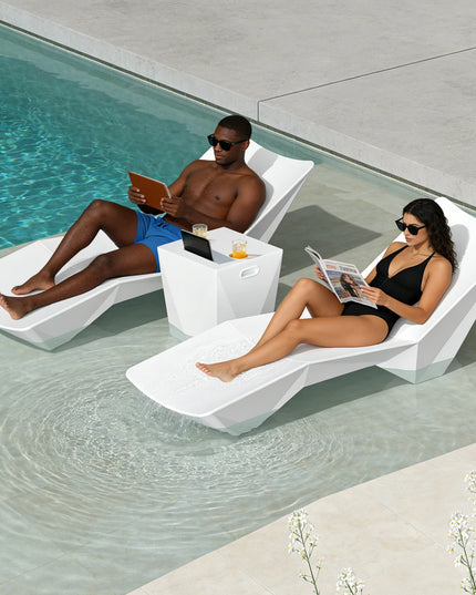 3-Piece Pool Chaise Lounge Set - 2 S-Shaped Loungers and Side Table with Cup Holders