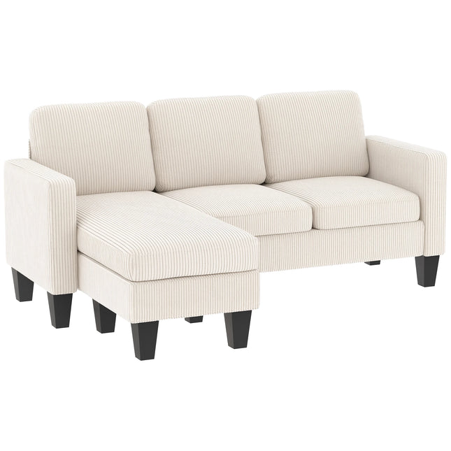 73-Inch Small L-Shaped Sectional Sofa - Reversible Chaise, Cream Corduroy, Seats 3