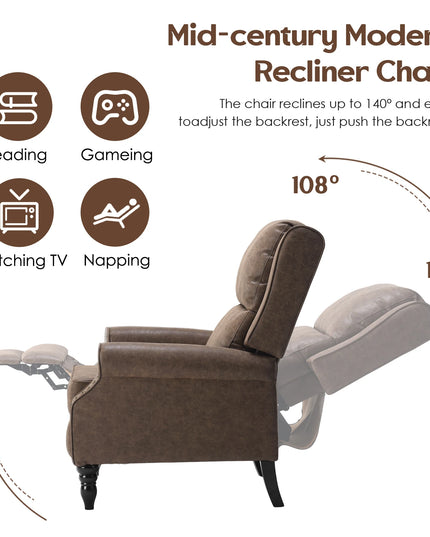 Faux Leather Pushback Recliner Chair - Manual Accent Recliner in Coffee or Yellow Brown