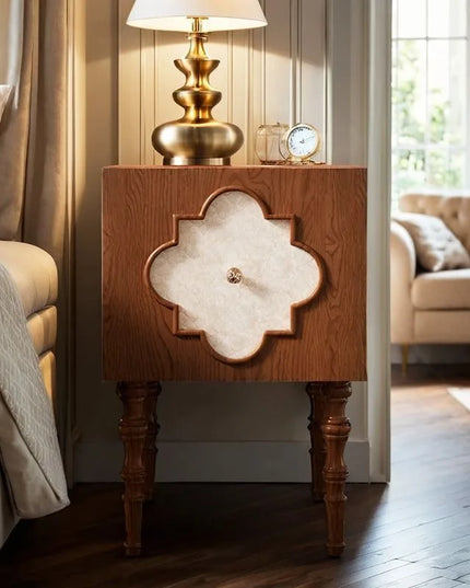 Four-Leaf Clover Ash Wood Bedside Table - 1-Drawer Nightstand and Sofa Side Cabinet