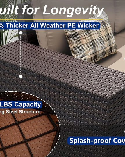 6-Piece Patio Sectional - 2 Armrest Sofas, 3 Armless Sofas and Glass Coffee Table
