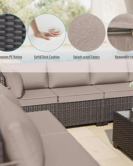 5-Piece Wicker Patio Sectional - 2 Corner Sofas, 2 Armless Sofas and Coffee Table
