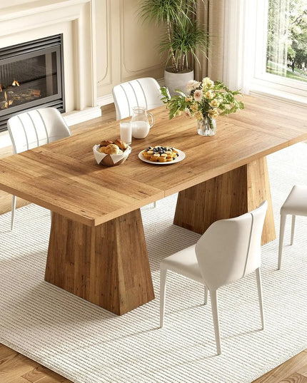 Light Brown Dining Table for 6 - Rectangle Wooden Table, Heavy Duty Legs, Assembled