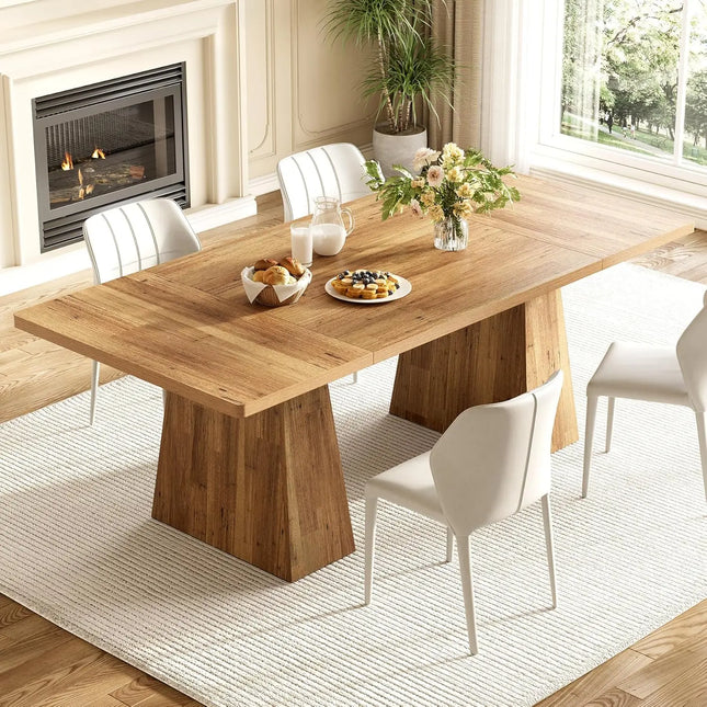 Light Brown Dining Table for 6 - Rectangle Wooden Table, Heavy Duty Legs, Assembled