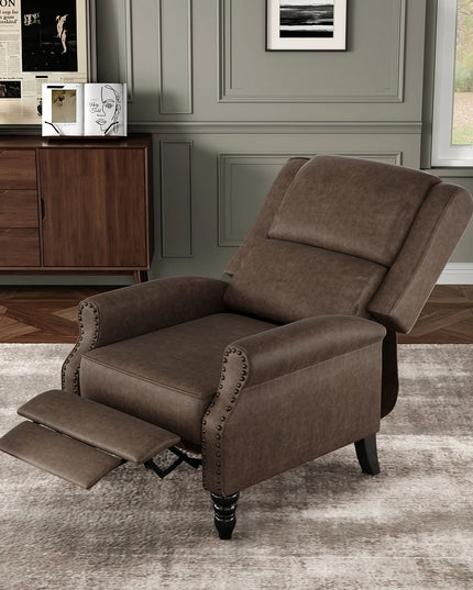 Faux Leather Pushback Recliner Chair - Manual Accent Recliner in Coffee or Yellow Brown