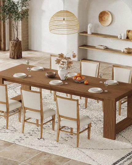 86.61-Inch Narrow Farmhouse Dining Table - Wood Pedestal Base, Seats 6 to 8, 4 Finishes