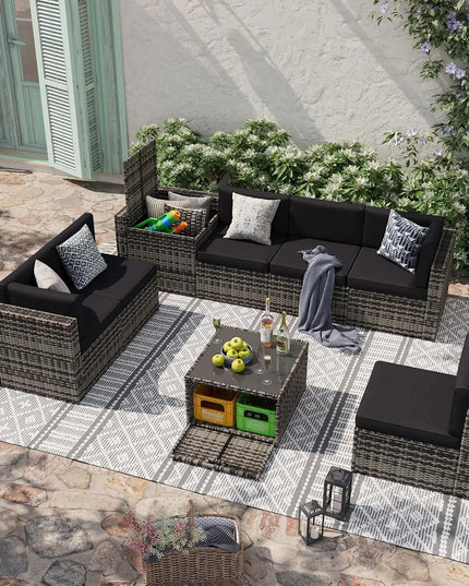 8-Piece Wicker Patio Set with Storage Table - Includes 2 Waterproof Covers, Modular