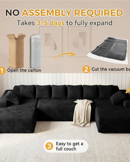 131-Inch Boneless Cloud Sectional with Chaise - 28-Inch Deep Seat, 1400lb, 6 Colours