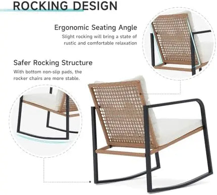 3-Piece Rocking Bistro Set - 2 Wicker Rocking Chairs and 2-Tier Table, 2 Colourways