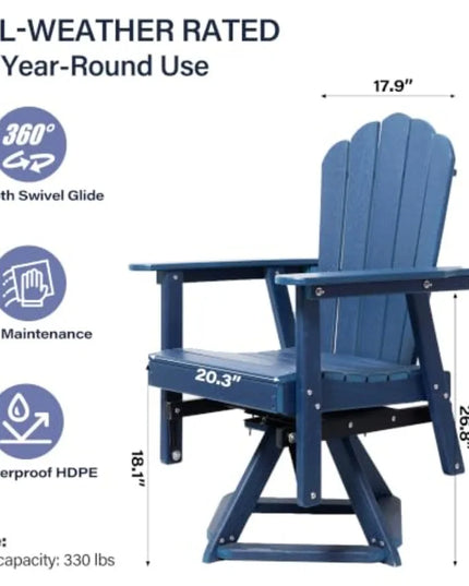 HDPE Swivel Adirondack Glider Chair - 360 Degree, Weather Resistant Navy, No Cushion