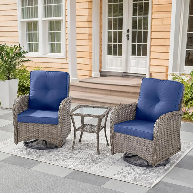 3-Piece Swivel Rocker Patio Set - 2 Wicker Rockers and Glass Side Table, 8 Colourways