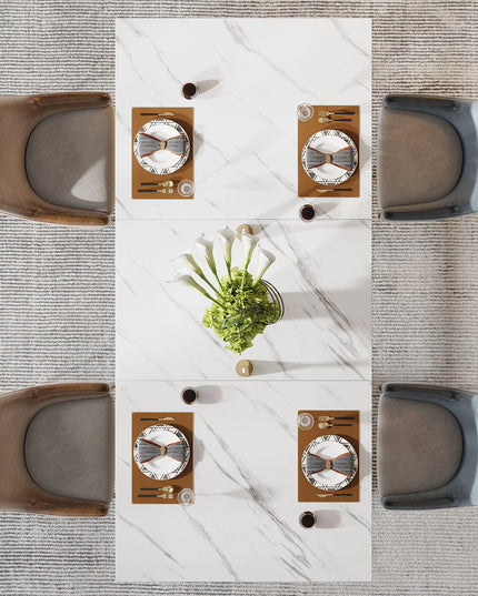 63-Inch Faux Marble Dining Table - Rectangular Kitchen Table on Iron Frame, Seats 4 to 6
