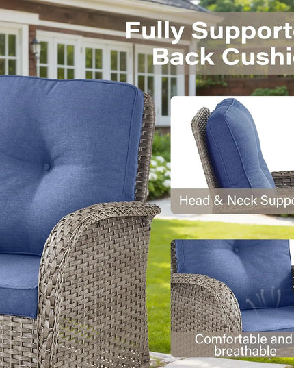 3-Piece Swivel Rocker Patio Set - 2 Wicker Rockers and Glass Side Table, 8 Colourways