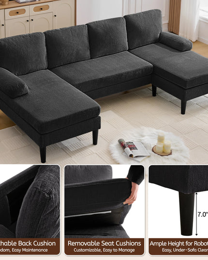 4-Seat Corner Sleeper Sofa - Velvet and Chenille, Removable Cushions, 101.5 Inches