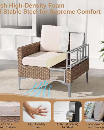 4-Piece Wicker Patio Set - Loveseat, 2 Armchairs and Glass Table in Grey or Beige