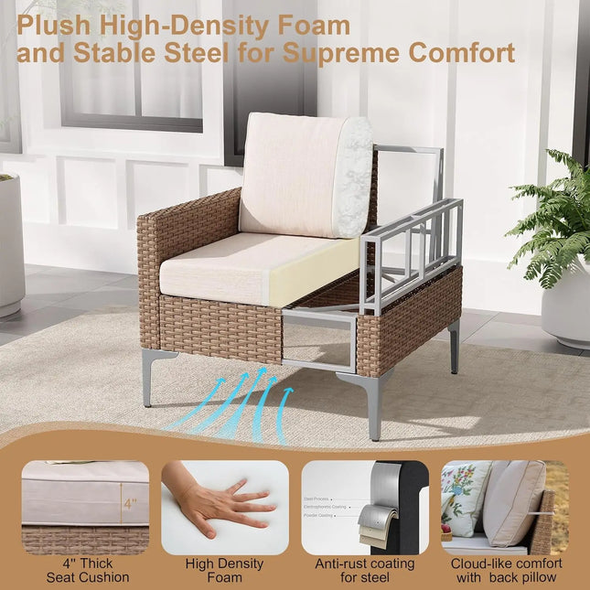 4-Piece Wicker Patio Set - Loveseat, 2 Armchairs and Glass Table in Grey or Beige