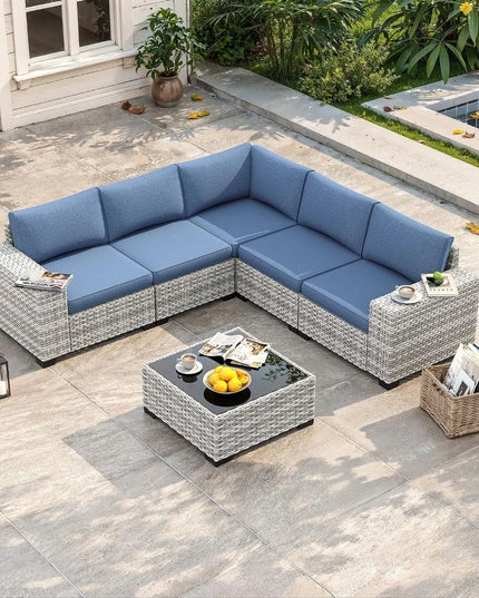 6-Piece Wicker Rattan Patio Sectional Set - Complete Outdoor Set in 5 Colourways