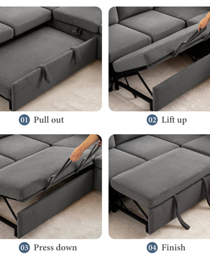 112-Inch L-Shaped Modular Sectional Sofa Bed - Movable Ottoman and Side Storage Pockets