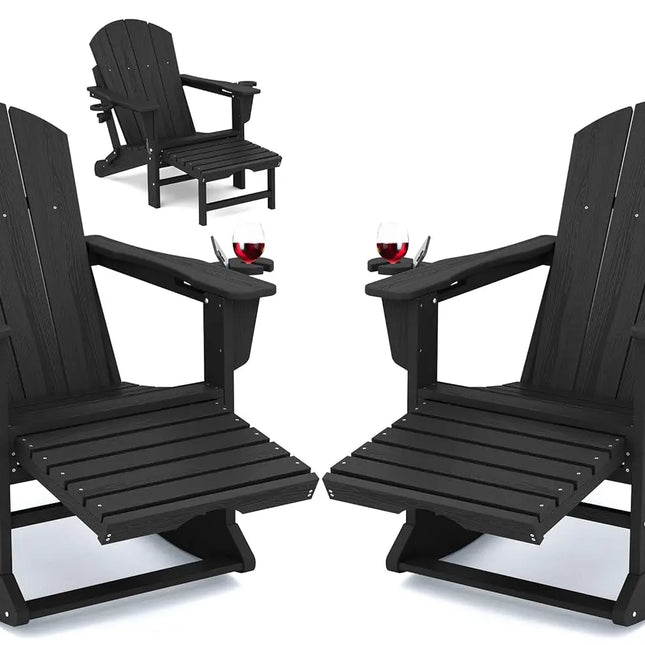 Adirondack Rocking Chairs, Set of 2 - HDPE with Retractable Footrests and Cup Holders